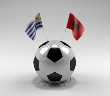 Uruguay - Arnavutluk Futbol Bayrakları, Beyaz Arkaplan - 3D Hazırlama