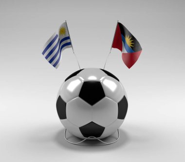 Uruguay - Antigua ve Barbuda Futbol Bayrakları, Beyaz Arkaplan - 3D Render