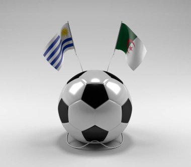 Uruguay - Cezayir Futbol Bayrakları, Beyaz Arkaplan - 3D Render