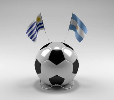 Uruguay - Arjantin Futbol Bayrakları, Beyaz Arkaplan - 3D Render
