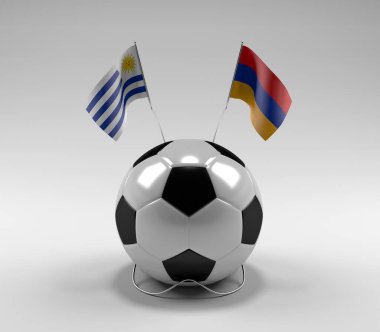 Uruguay - Ermenistan Futbol Bayrakları, Beyaz Arkaplan - 3D Render