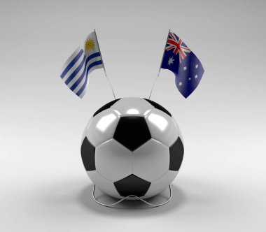Uruguay - Avustralya Futbol Bayrakları, Beyaz Arkaplan - 3D Render