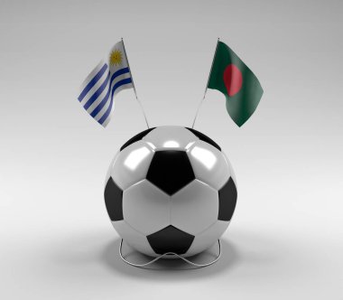 Uruguay - Bangladeş Futbol Bayrakları, Beyaz Arkaplan - 3D Render