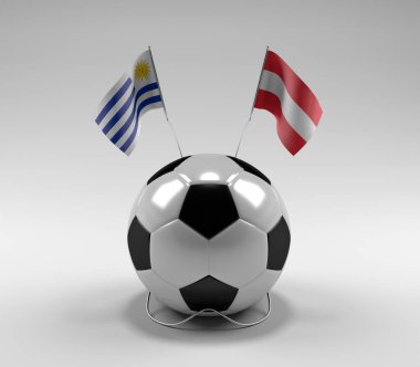 Uruguay - Avusturya Futbol Bayrakları, Beyaz Arkaplan - 3D Render