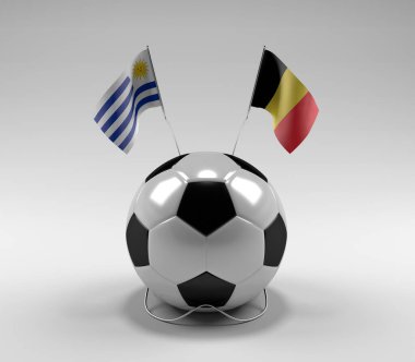 Uruguay - Belçika Futbol Bayrakları, Beyaz Arkaplan - 3D Render