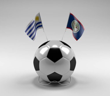 Uruguay - Belize Futbol Bayrakları, Beyaz Arkaplan - 3D Render