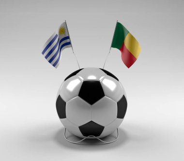 Uruguay - Benin Futbol Bayrakları, Beyaz Arkaplan - 3D Render