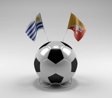 Uruguay - Butan Futbol Bayrakları, Beyaz Arkaplan - 3D Render