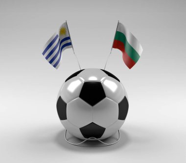 Uruguay - Bulgaristan Futbol Bayrakları, Beyaz Arkaplan - 3D Render