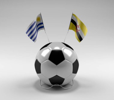 Uruguay - Brunei Futbol Bayrakları, Beyaz Arkaplan - 3D Render