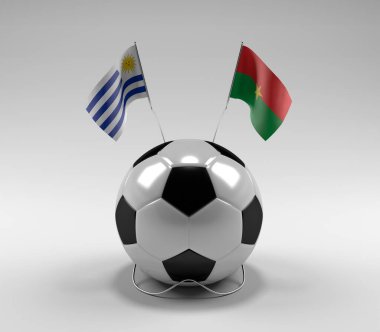 Uruguay - Burkina-Faso Futbol Bayrakları, Beyaz Arkaplan - 3D Render