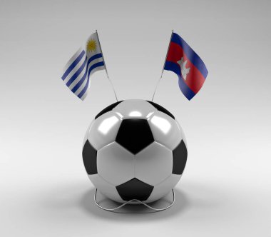 Uruguay - Kamboçya Futbol Bayrakları, Beyaz Arkaplan - 3D Render