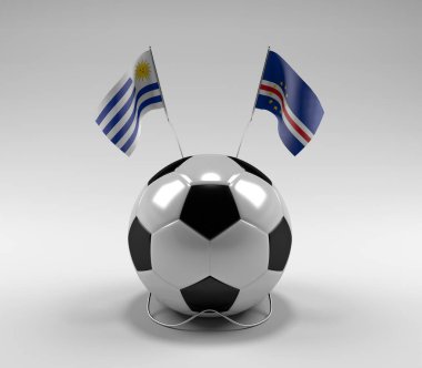 Uruguay - Cape-Verde Futbol Bayrakları, Beyaz Arkaplan - 3D Render