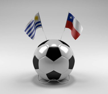 Uruguay - Şili Futbol Bayrakları, Beyaz Arkaplan - 3D Render