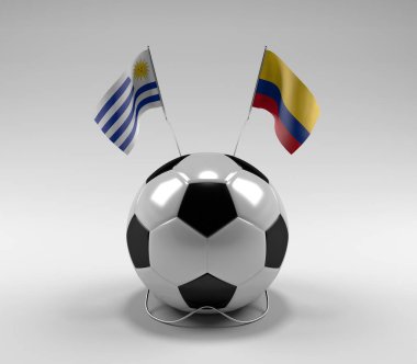 Uruguay - Kolombiya Futbol Bayrakları, Beyaz Arkaplan - 3D Render