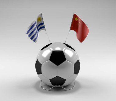 Uruguay - Çin Futbol Bayrakları, Beyaz Arkaplan - 3D Render