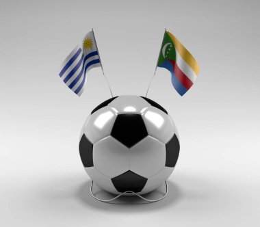 Uruguay - Komoros Futbol Bayrakları, Beyaz Arkaplan - 3D Render