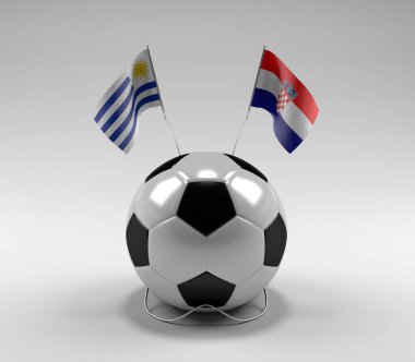 Uruguay - Hırvatistan Futbol Bayrakları, Beyaz Arkaplan - 3D Render