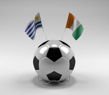 Uruguay - Cote-D-Fildişi Futbol Bayrakları, Beyaz Arkaplan - 3D Render