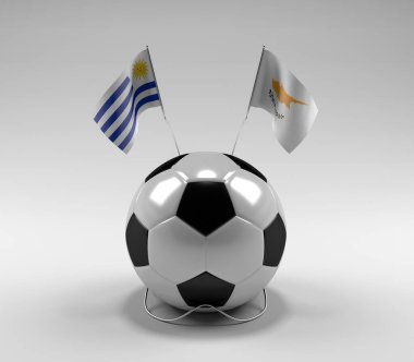 Uruguay - Kıbrıs Futbol Bayrakları, Beyaz Arkaplan - 3D Render