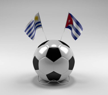Uruguay - Küba Futbol Bayrakları, Beyaz Arkaplan - 3D Render