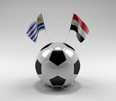 Uruguay - Mısır Futbol Bayrakları, Beyaz Arkaplan - 3D Render