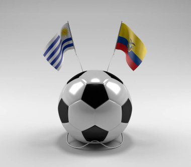 Uruguay - Ekvador Futbol Bayrakları, Beyaz Arkaplan - 3D Render