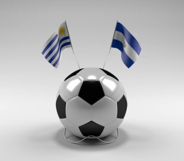 Uruguay - El-Salvador Futbol Bayrakları, Beyaz Arkaplan - 3D Render
