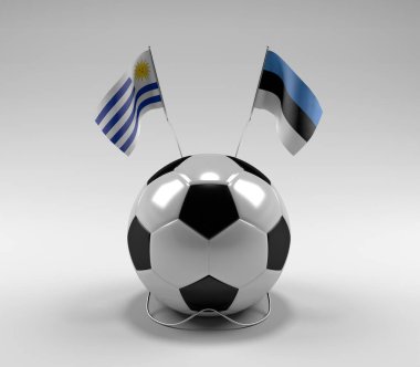 Uruguay - Estonya Futbol Bayrakları, Beyaz Arkaplan - 3D Render