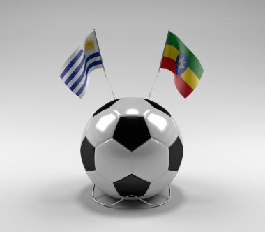 Uruguay - Etiyopya Futbol Bayrakları, Beyaz Arkaplan - 3D Render