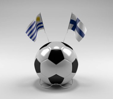 Uruguay - Finlandiya Futbol Bayrakları, Beyaz Arkaplan - 3D Render