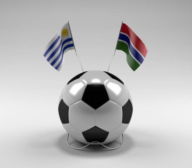 Uruguay - Gambiya Futbol Bayrakları, Beyaz Arkaplan - 3D Render