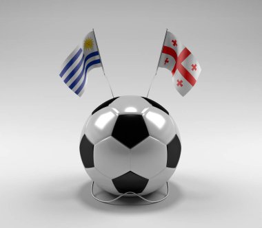 Uruguay - Gürcistan Futbol Bayrakları, Beyaz Arkaplan - 3D Render