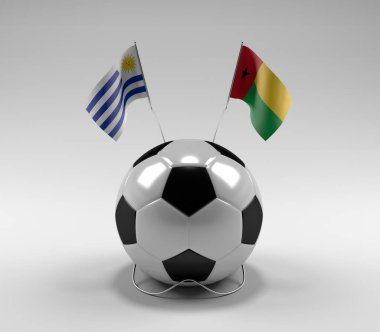 Uruguay - Gine-Bissau Futbol Bayrakları, Beyaz Arkaplan - 3D Render