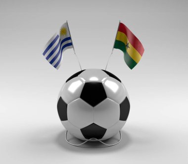 Uruguay - Gana Futbol Bayrakları, Beyaz Arkaplan - 3D Render