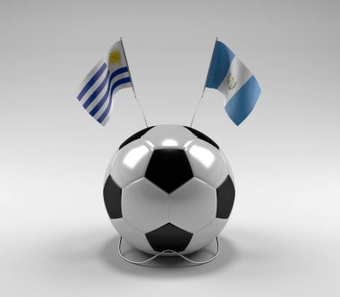Uruguay - Guatemala Futbol Bayrakları, Beyaz Arkaplan - 3D Render
