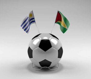 Uruguay - Guyana Futbol Bayrakları, Beyaz Arkaplan - 3D Render