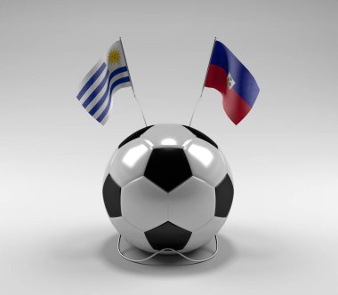 Uruguay - Haiti Futbol Bayrakları, Beyaz Arkaplan - 3D Render