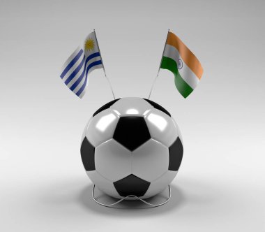 Uruguay - Hindistan Futbol Bayrakları, Beyaz Arkaplan - 3D Render