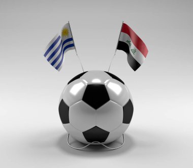 Uruguay - Irak Futbol Bayrakları, Beyaz Arkaplan - 3D Render