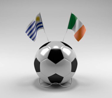 Uruguay - İrlanda Futbol Bayrakları, Beyaz Arkaplan - 3D Render