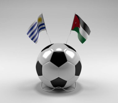 Uruguay - Jordan Futbol Bayrakları, Beyaz Arkaplan - 3D Render