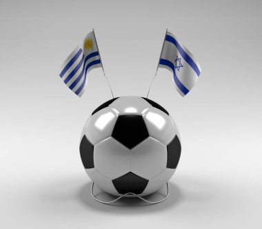 Uruguay - İsrail Futbol Bayrakları, Beyaz Arkaplan - 3D Render