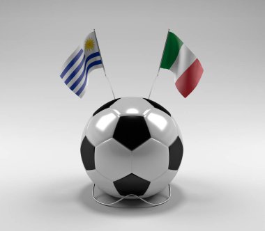 Uruguay - İtalya Futbol Bayrakları, Beyaz Arkaplan - 3D Render