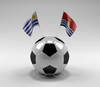 Uruguay - Kiribati Futbol Bayrakları, Beyaz Arkaplan - 3D Render
