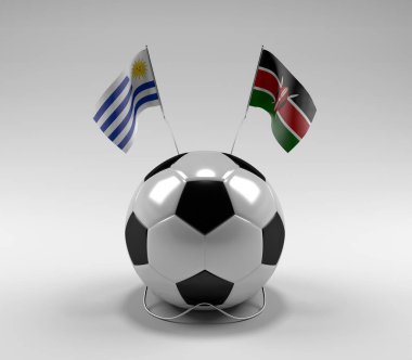 Uruguay - Kenya Futbol Bayrakları, Beyaz Arkaplan - 3D Render