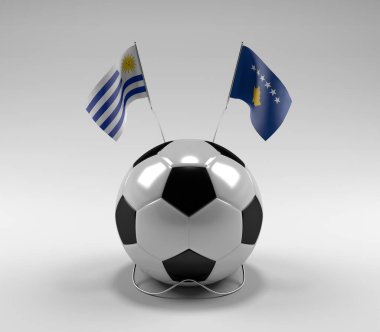 Uruguay - Kosova Futbol Bayrakları, Beyaz Arkaplan - 3D Hazırlama