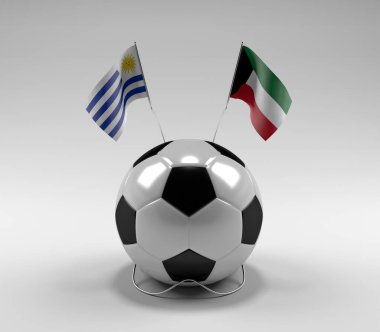 Uruguay - Kuveyt Futbol Bayrakları, Beyaz Arkaplan - 3D Render