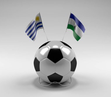 Uruguay - Lesotho Futbol Bayrakları, Beyaz Arkaplan - 3D Render
