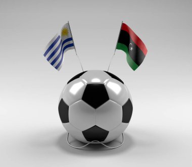 Uruguay - Libya Futbol Bayrakları, Beyaz Arkaplan - 3D Render